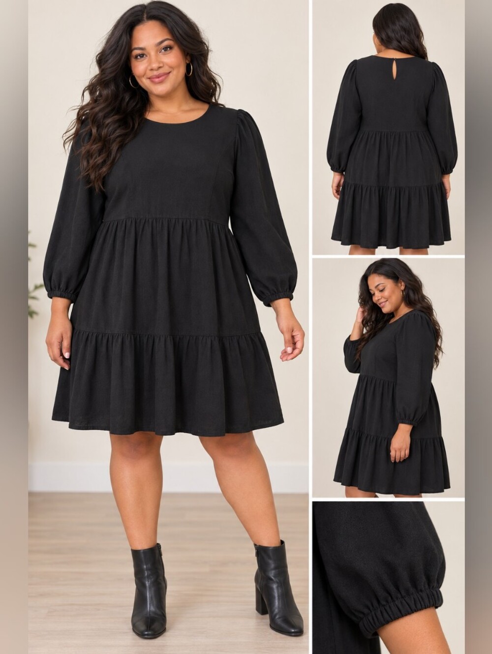 Joe Fresh Black Long Sleeve Tiered Dress